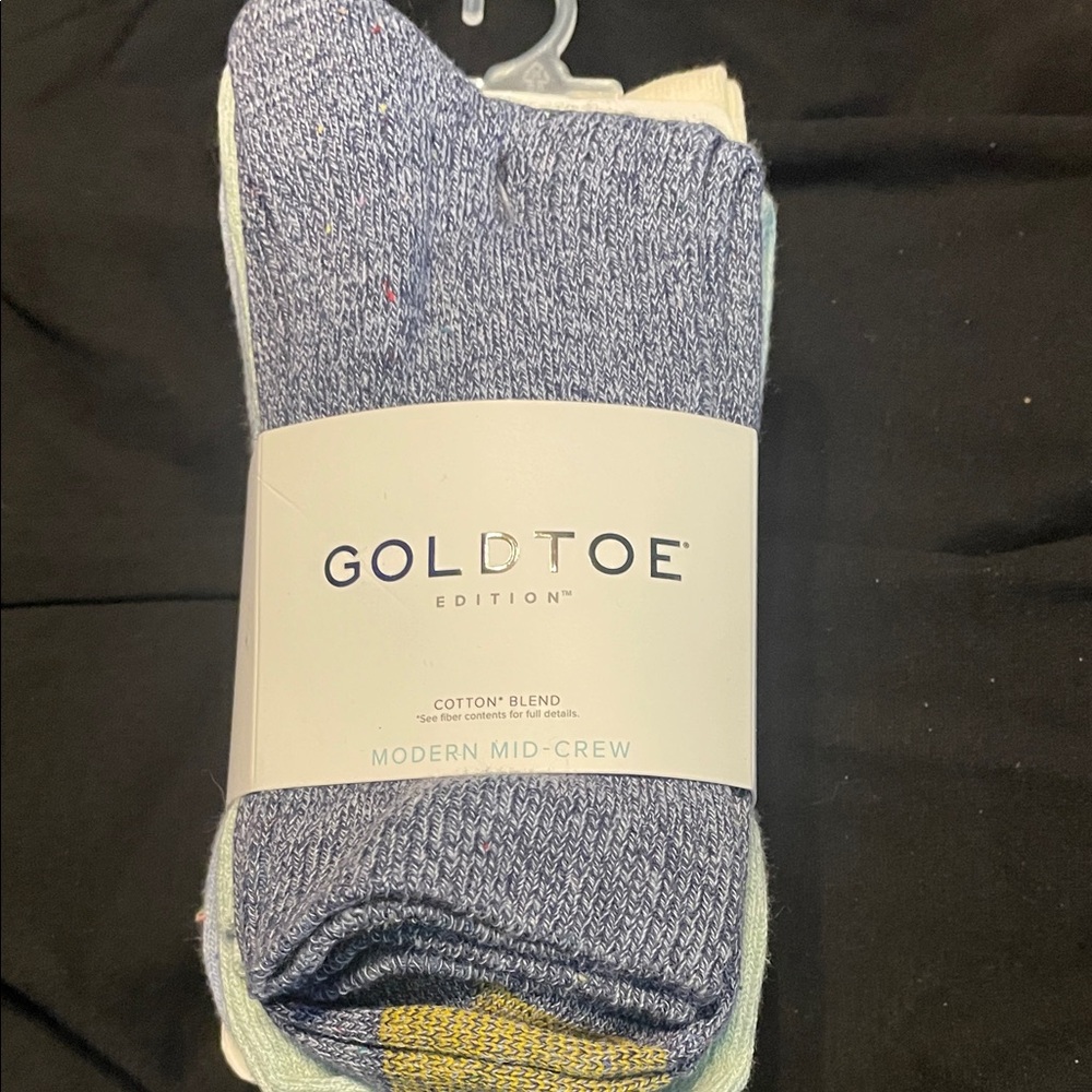 Gold Toe Heather Blue Mid-Crew Socks with Yellow Accent